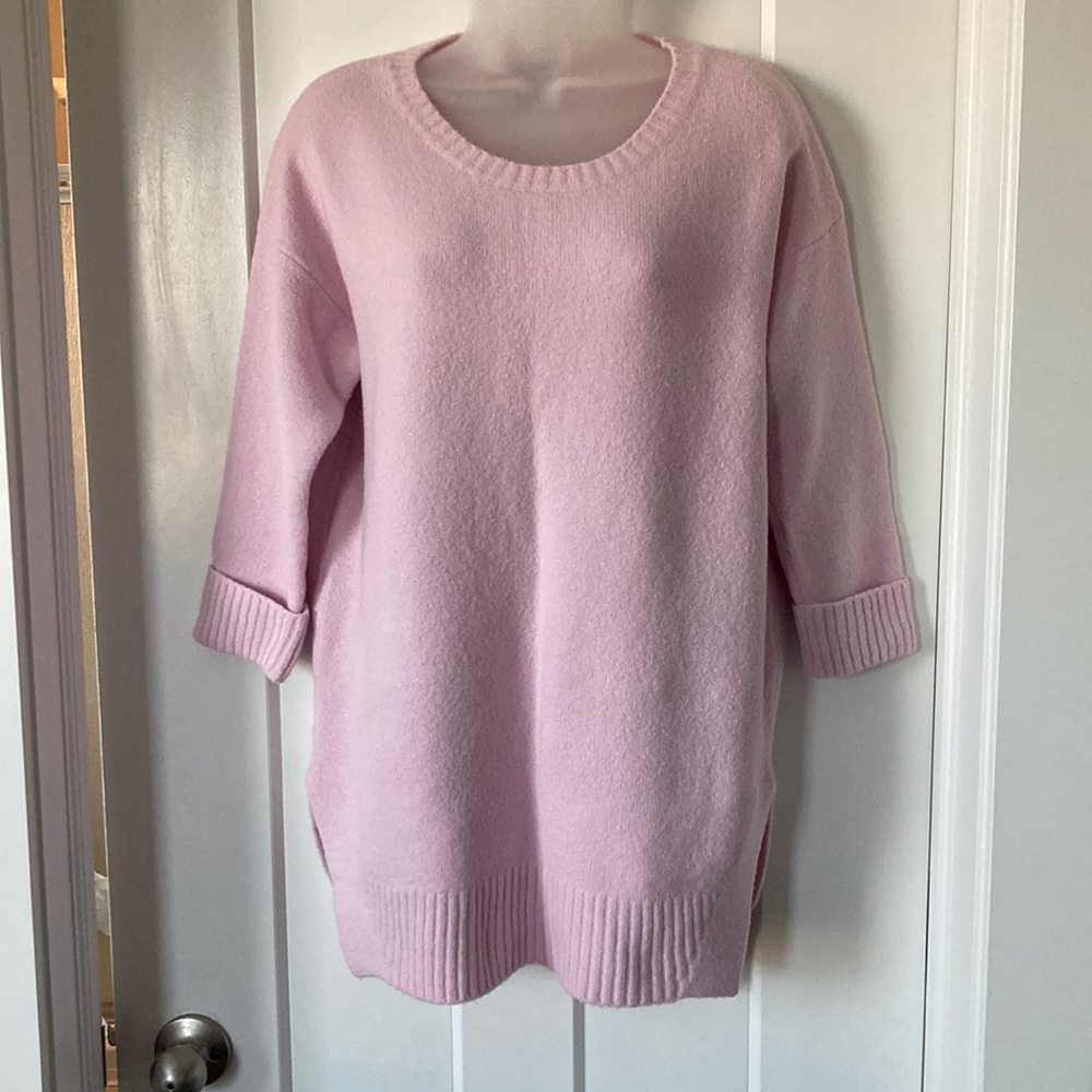 Sweater, light pink,high-low,3/4sleeve